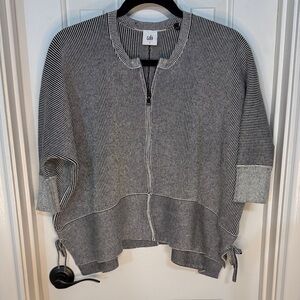 CAbi Black and White Striped Zip-Up Poncho